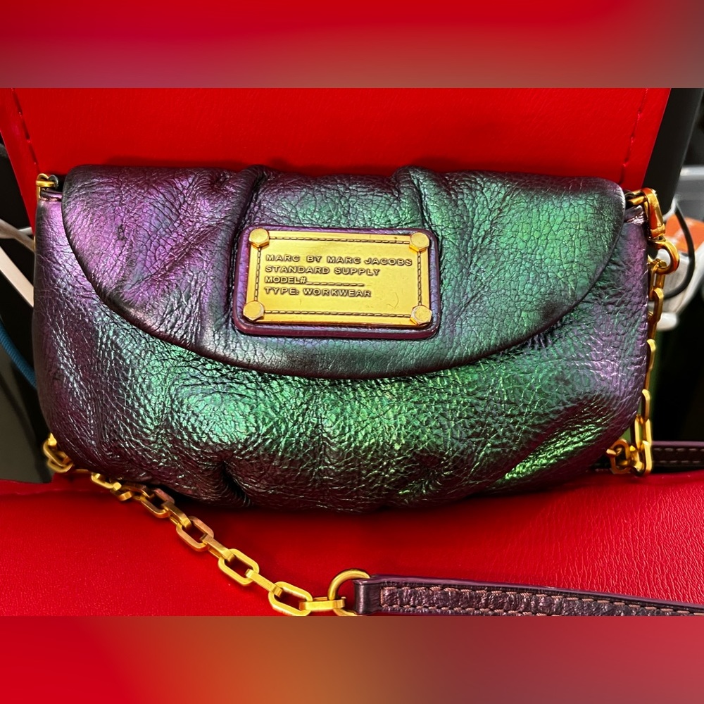Marc Jacobs Metallic Blue Leather Classic Q Karlie Crossbody Bag